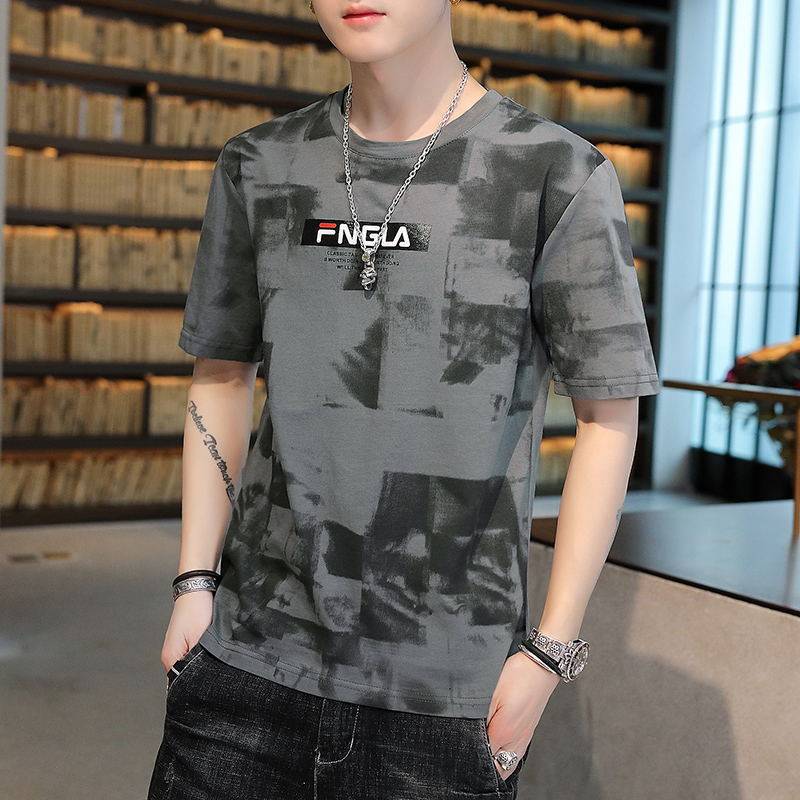 Summer New Men's Graffiti Short-sleeved Student Loose Large Size Round Neck Camouflage T-Shirt Instagram Popular Couple Top - Image 1