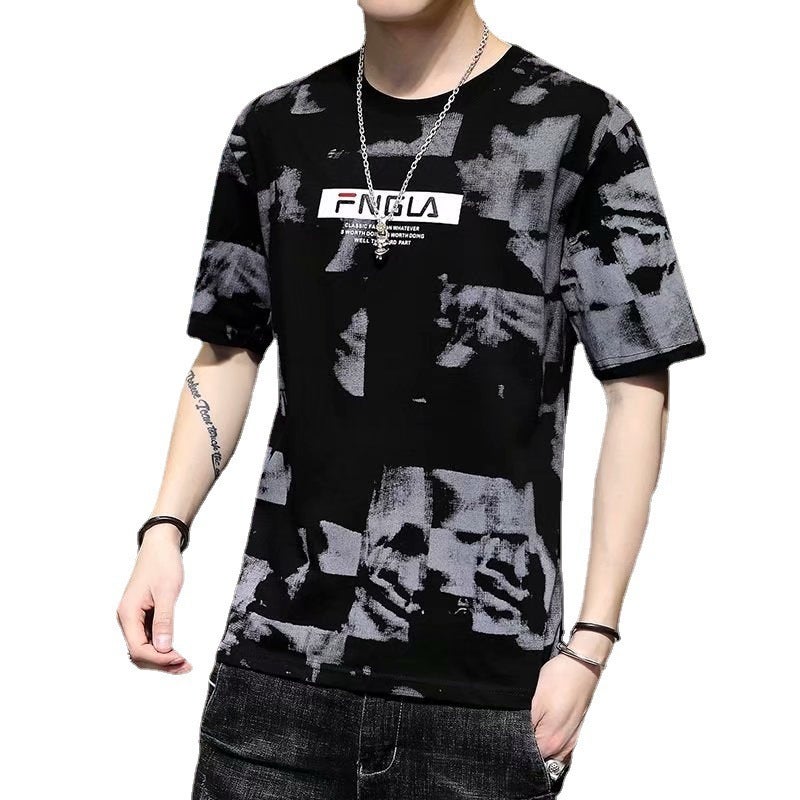 Summer New Men's Graffiti Short-sleeved Student Loose Large Size Round Neck Camouflage T-Shirt Instagram Popular Couple Top - Image 5