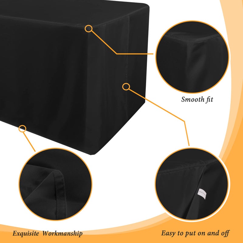Obstal Black Tablecloth Fitted for 6ft Rectangle Table - Water Resistant Polyester Table Cover for Indoor/Outdoor Use, 72x30 inches - Image 4