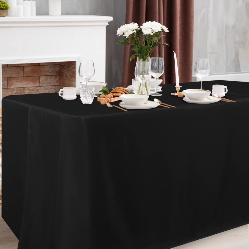 Obstal Black Tablecloth Fitted for 6ft Rectangle Table - Water Resistant Polyester Table Cover for Indoor/Outdoor Use, 72x30 inches - Image 2