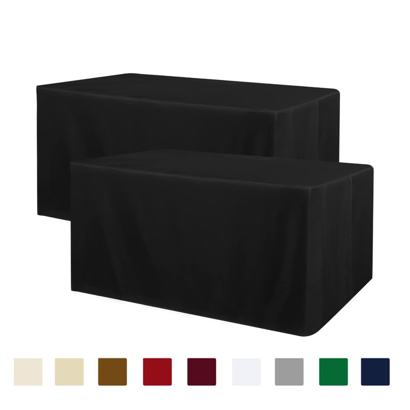 Obstal Black Tablecloth Fitted for 6ft Rectangle Table - Water Resistant Polyester Table Cover for Indoor/Outdoor Use, 72x30 inches - Image 1