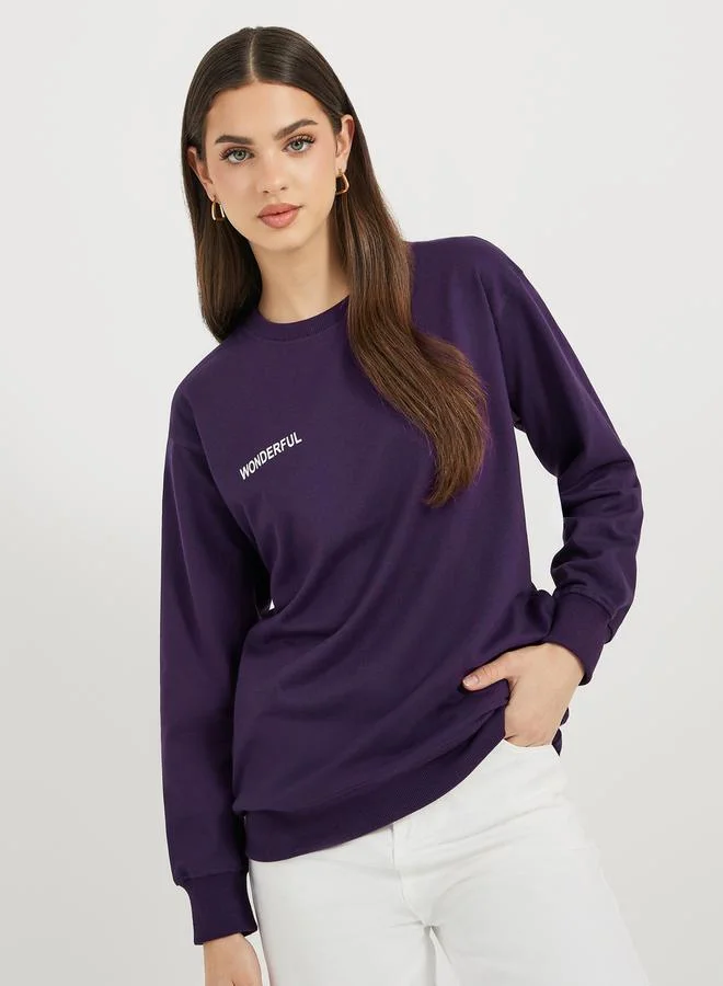 Styli Regular Fit Longline Slogan Sweatshirt