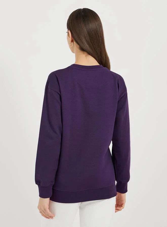 Styli Regular Fit Longline Slogan Sweatshirt