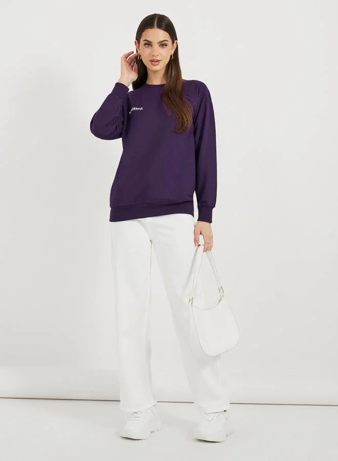 Styli Regular Fit Longline Slogan Sweatshirt