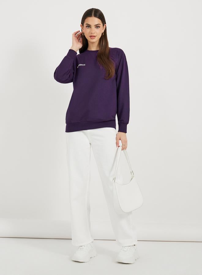 ستايلي سويت شيرت بقصة عادية وطبعة كتابة - Image 2