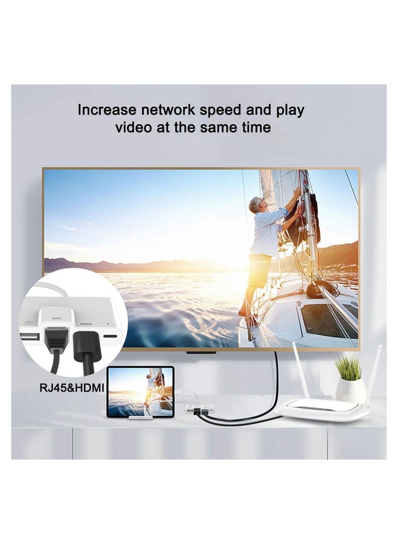 Excefore RJ45 Ethernet Adapter, 4 in 1 Lightning to HDMI Adapter, 1080P HD Network LAN Wired Adapter, USB Data Sync Charging Card Reader Compatible with iPhone - Image 4