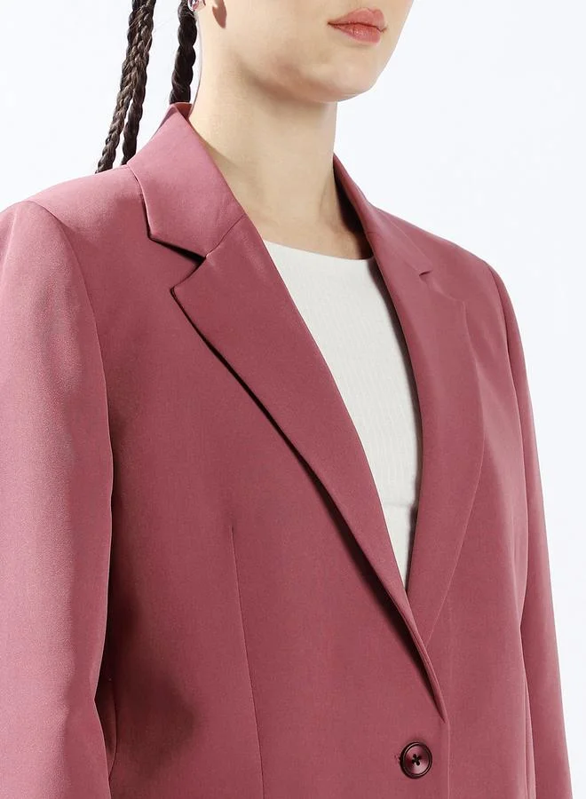 Hubberholme Women's Magenta 100% Polyester Solid Pattern Button Down Oversized Blazer