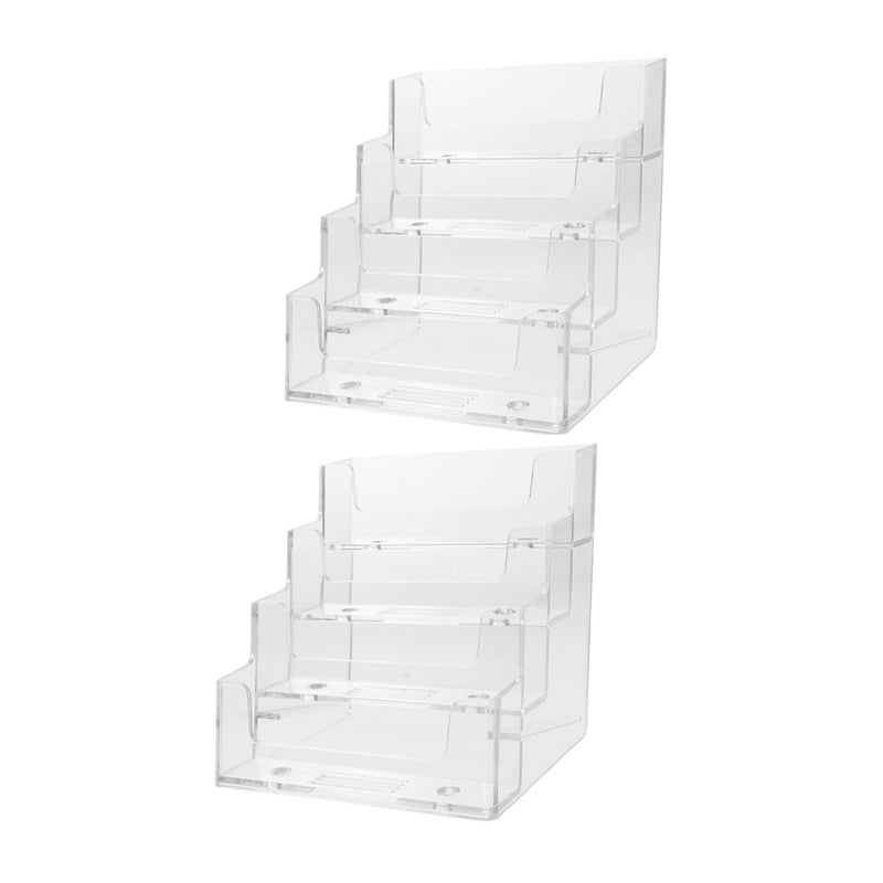 Desktop Business Card Holder Organizer 4 Compartments Black 2 Pieces Office Trading Display - Image 2
