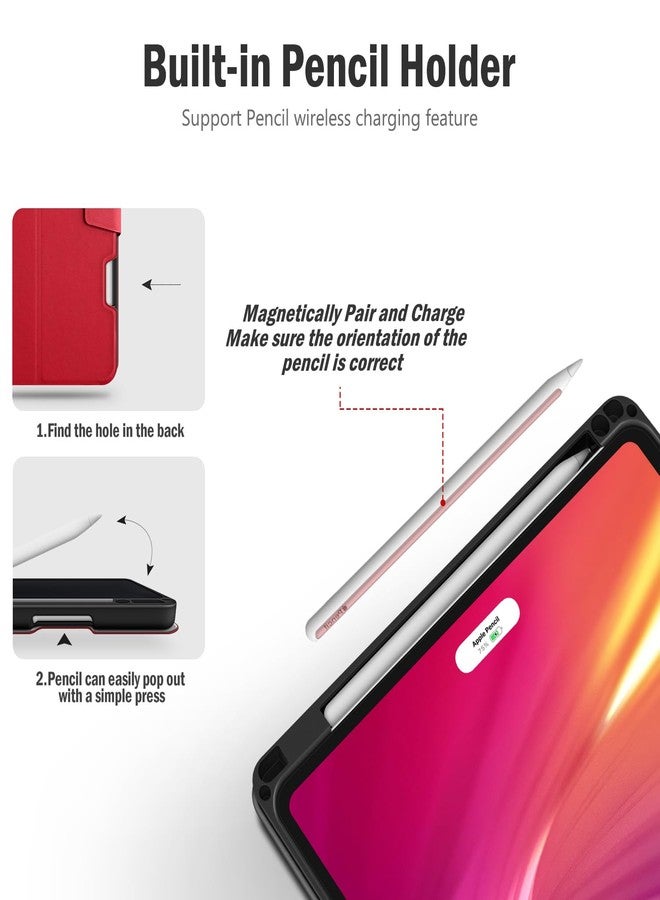 Antbox for iPad Pro 11 Inch Case (M4) 2024, Built-in Pencil Holder, Fully Supports Pencil Pro/USB-C, Auto Sleep/Wake Function Vegan Leather (Red) - Image 5