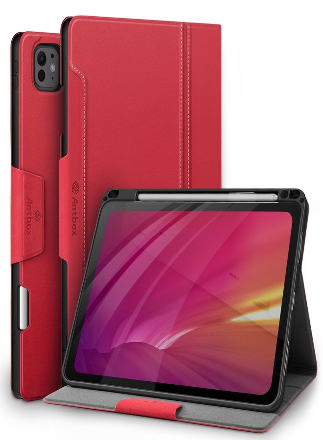 Antbox for iPad Pro 11 Inch Case (M4) 2024, Built-in Pencil Holder, Fully Supports Pencil Pro/USB-C, Auto Sleep/Wake Function Vegan Leather (Red) - Image 1