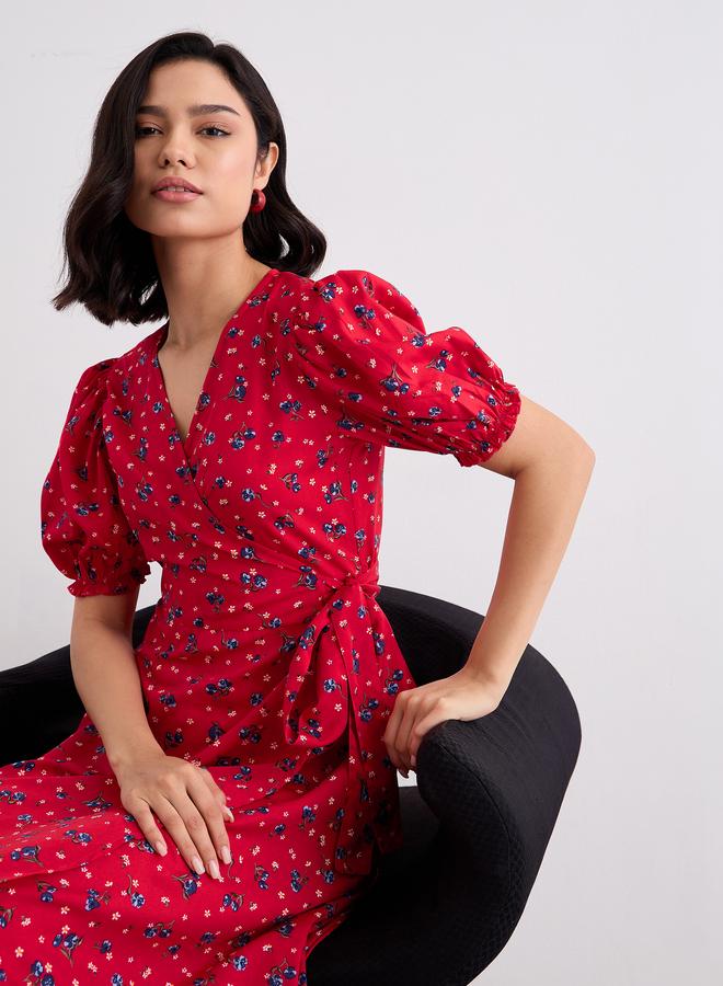 ستايلي فستان ميدي ملفوف بطبعة أزهار للنساء - Image 5