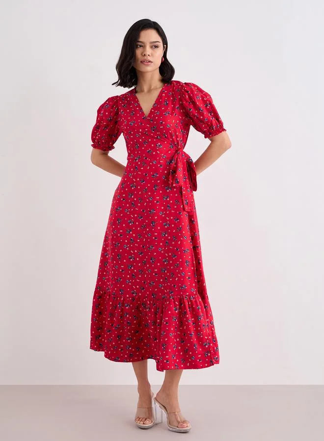 ستايلي فستان ميدي ملفوف بطبعة أزهار للنساء