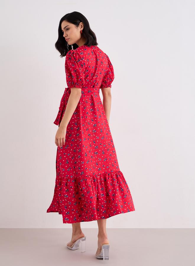 ستايلي فستان ميدي ملفوف بطبعة أزهار للنساء - Image 4