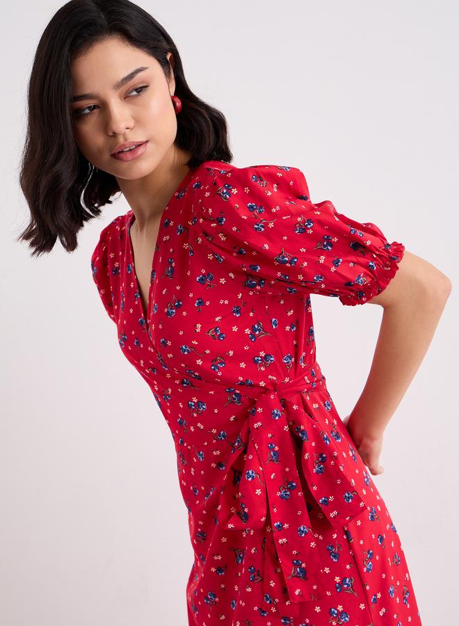 ستايلي فستان ميدي ملفوف بطبعة أزهار للنساء - Image 3