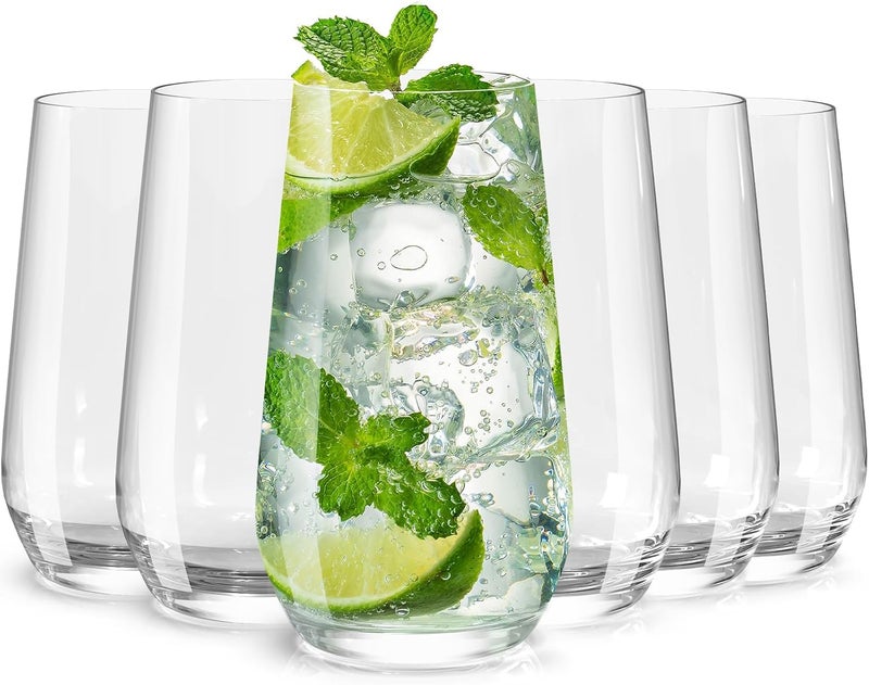 Wlasss Drinking Glasses Set of 6, 16.4 oz Crystal Water Glasses,Tall Glass Cups,Highball Glass for Cocktail,Juice,Mojito,Iced Tea,Kitchen and Bar Glassware,Gifts for Christmas - Image 1
