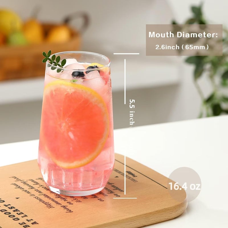 Wlasss Drinking Glasses Set of 6, 16.4 oz Crystal Water Glasses,Tall Glass Cups,Highball Glass for Cocktail,Juice,Mojito,Iced Tea,Kitchen and Bar Glassware,Gifts for Christmas - Image 2