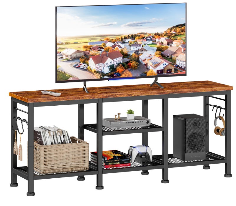Furologee TV Stand for TVs up to 55 Inch, Entertainment Center with Open Storage Shelves, Media Console Table with Soundbar Shelf for Living Room, Bedroom, Rustic Brown - Image 1