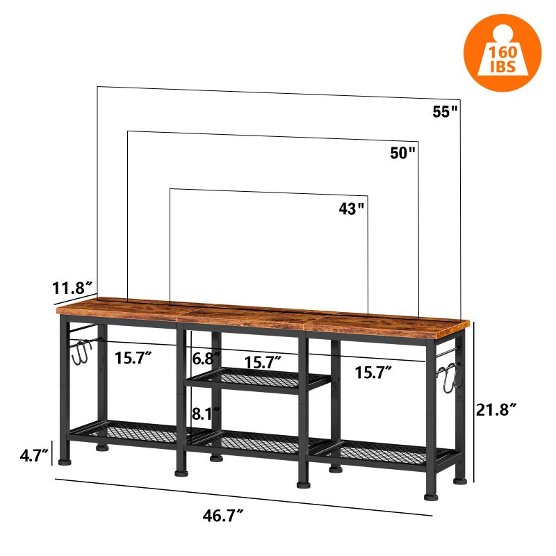 Furologee TV Stand for TVs up to 55 Inch, Entertainment Center with Open Storage Shelves, Media Console Table with Soundbar Shelf for Living Room, Bedroom, Rustic Brown - Image 2