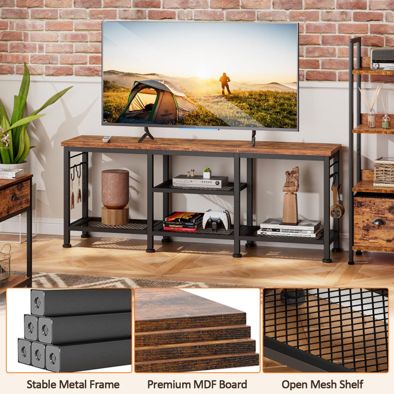 Furologee TV Stand for TVs up to 55 Inch, Entertainment Center with Open Storage Shelves, Media Console Table with Soundbar Shelf for Living Room, Bedroom, Rustic Brown - Image 4