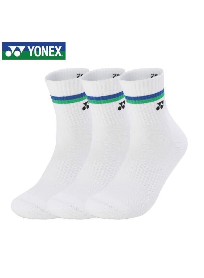 Yonex Yonex Badminton Socks, Sweat-absorbing And Breathable Sports Socks For Men, 145134bcr, White, Three-pair Pack  - Image 1