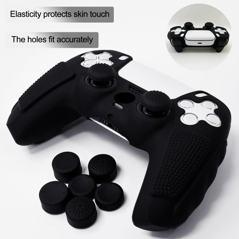 HLRAO Anti-Slip Black PS5 Controller Skin,Soft Thicken Studded Protective Silicone Cover Skin Grips Compatible with PS5/Slim/Pro Controller and 8 PCS Thumb Grips Caps. - Image 3