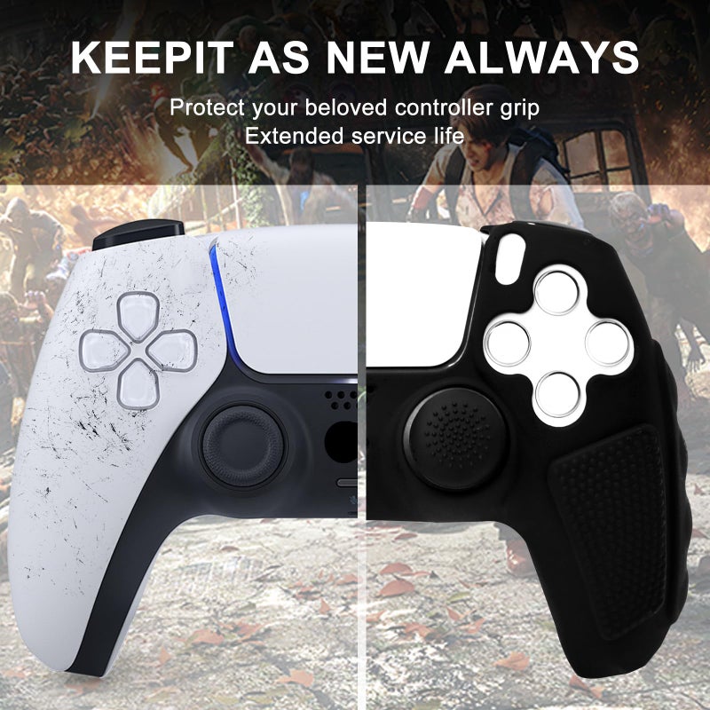 HLRAO Anti-Slip Black PS5 Controller Skin,Soft Thicken Studded Protective Silicone Cover Skin Grips Compatible with PS5/Slim/Pro Controller and 8 PCS Thumb Grips Caps. - Image 5