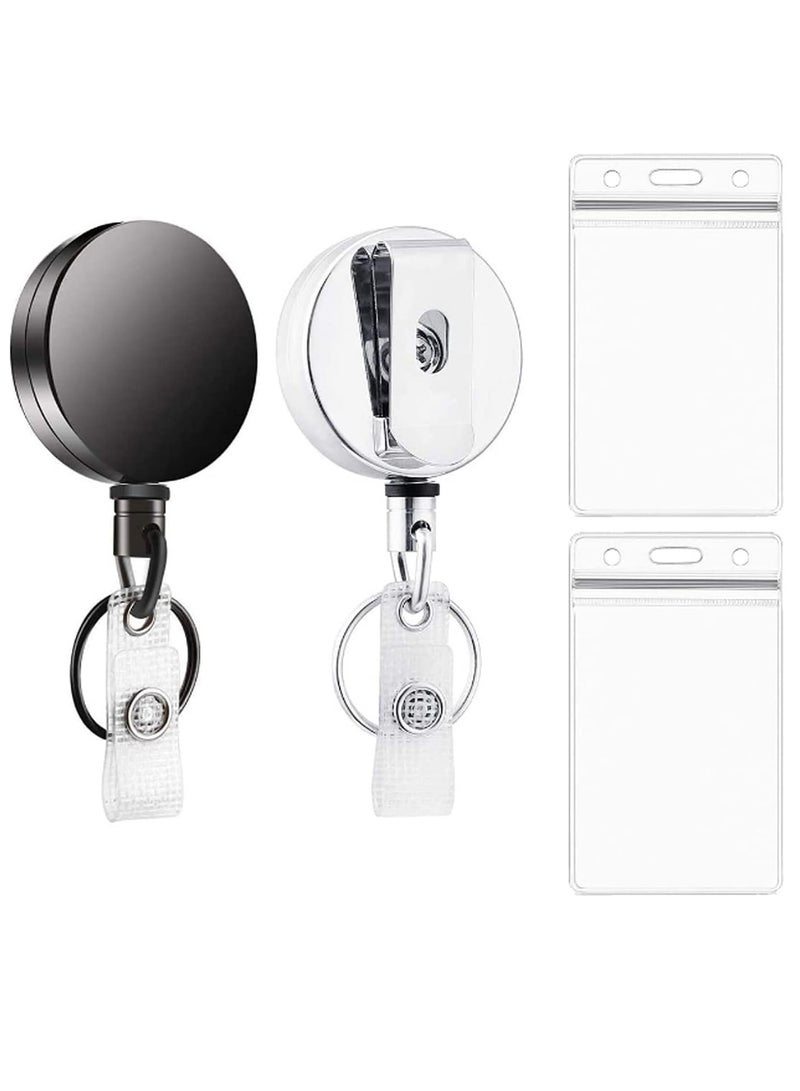Generic 2 Pack Retractable Badge Holders with 2 Pcs Waterproof Transparent Card Holder,T Tersely Metal ID Badge Holder with Belt Clip Key Ring for Name Card Keychain Metal Casing  - Image 1