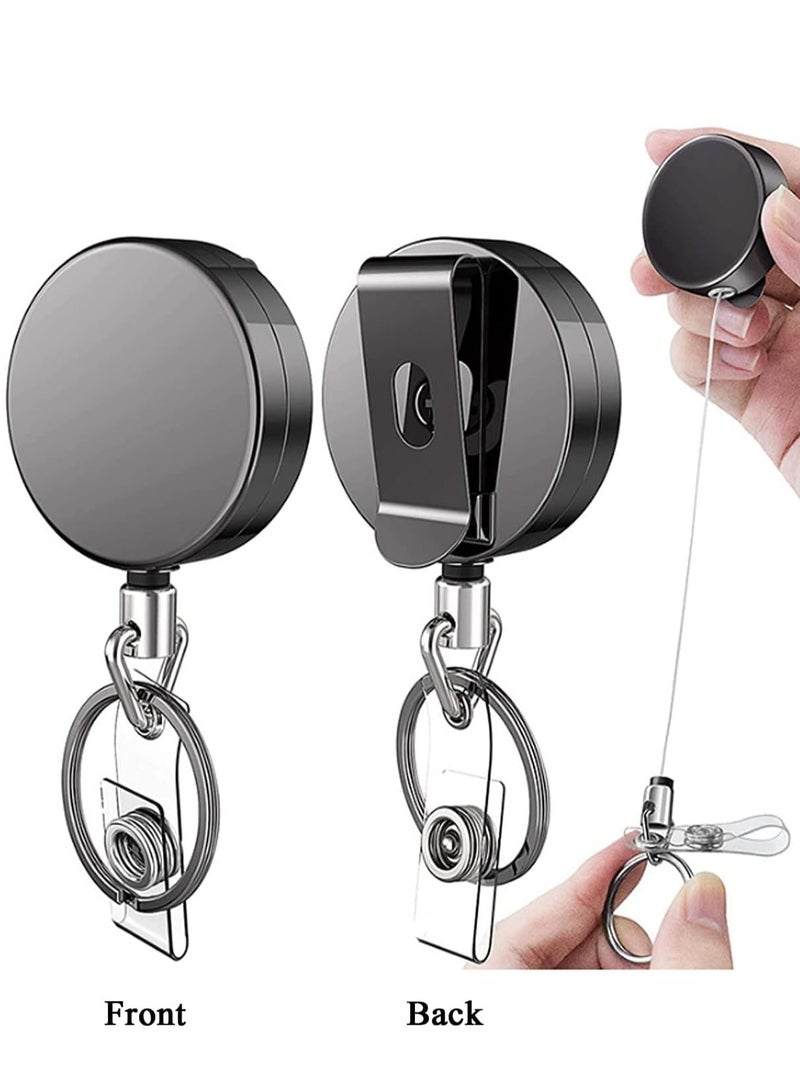 Generic 2 Pack Retractable Badge Holders with 2 Pcs Waterproof Transparent Card Holder,T Tersely Metal ID Badge Holder with Belt Clip Key Ring for Name Card Keychain Metal Casing  - Image 2