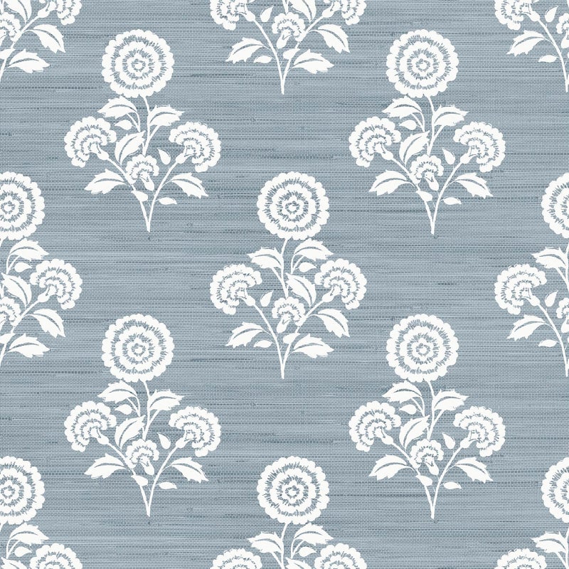 NuWallpaper Flourish Block Print Mineral Blue Faux Grasscloth Peel and Stick Wallpaper, SSS6309 - Image 1