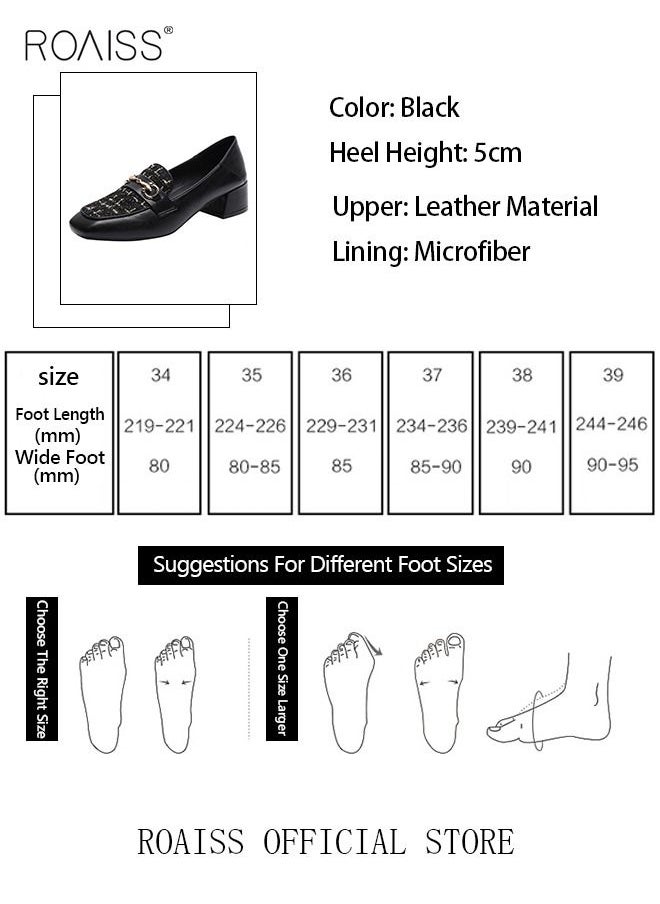 roaiss - Women's Small Leather Shoes Medium Heel Square Toe Loafers Leather Material Rubber Sole - Image 1
