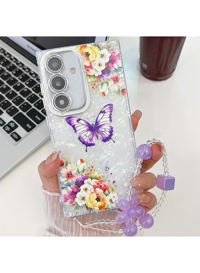 اس-توب جراب لهاتف Samsung Galaxy S24 FE 5G، جراب هاتف TPU بسوار معصم على شكل فراشة مع غشاء عدسة لامع - Image 1