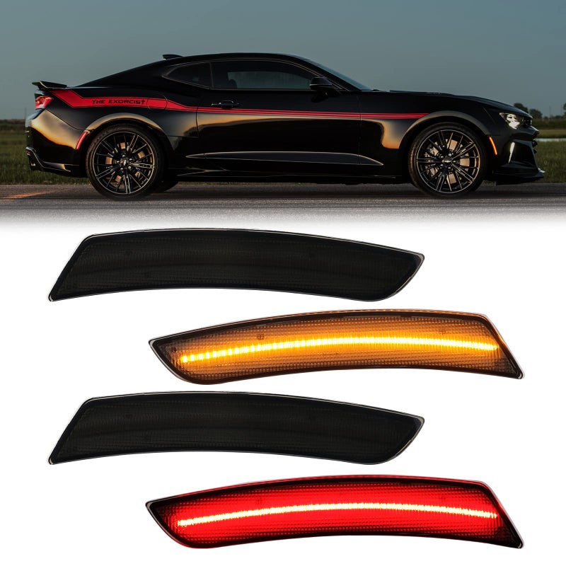 RF Auto Smoked Lens 4PCS LED Amber Red Side Marker Lights Compatible with Camaro 20162024 Replacement for Cadillac CTSATS 20152022 Front Rear LED Sidemarkers Lamps