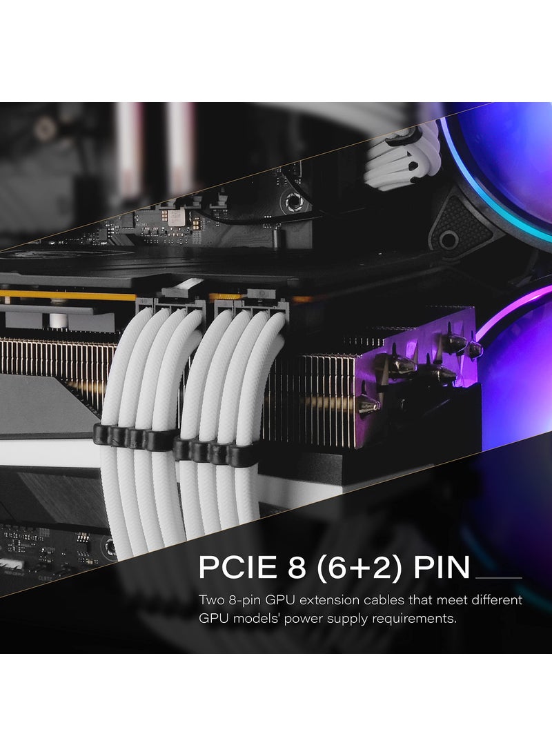 EZDIY-FAB EZDIY-FAB PSU Extension Cable Sleeved Custom Mod PC Power Supply Cable, Soft Nylon Braided with Comb Kit 24PIN/8PIN to 6+2Pin/ 8PIN to 4+4PIN-30CM 300MM - White  - Image 4