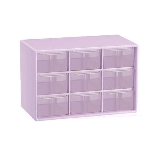 LIPCHEEGO Small Drawer Organizer for Desk, 7.1" x 3. 8" x 4.6" Mini Desktop Drawer Organizer with 9 Clear Drawers, Plastic Desktop Craft Storage Box for Desk Office School Home (Purple) - Image 4