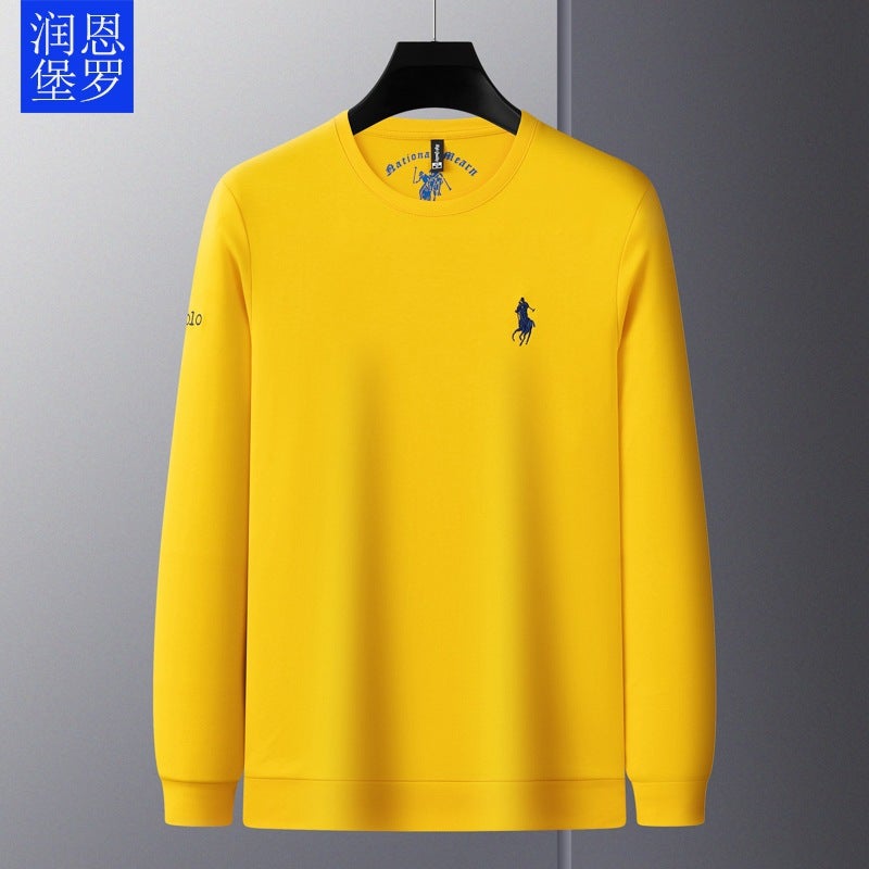 Runenbao mens sweater little Paul embroidered all-match fashion solid color round neck long sleeve T-shirt mens in stock 6609-Big Red - Image 2