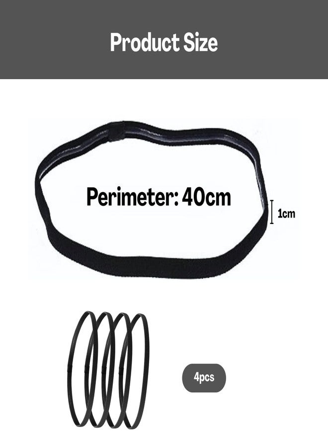 TecoKart® 4Pcs Sports Hair Band for Men & Women | Elastic Non-Slip Sports Headbands for Gym, Running, Football, Yoga & Workout | Sweat Absorbing Elastic Hair Band (Black) - Image 2