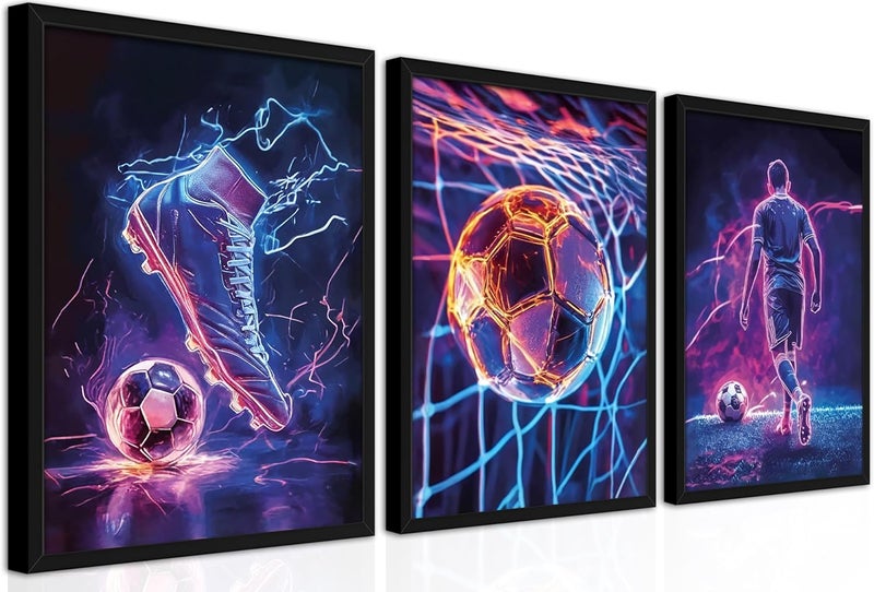 BGFCE مجموعة من 3 لوحات فنية لغرفة الألعاب من BGFCE، بتصميم ألعاب نيون، بموضوع ألعاب فيديو، مطبوعة على قماش، لتزيين الجدران، للأولاد، بأبعاد 12" × 16"، بدون إطار. - Image 1