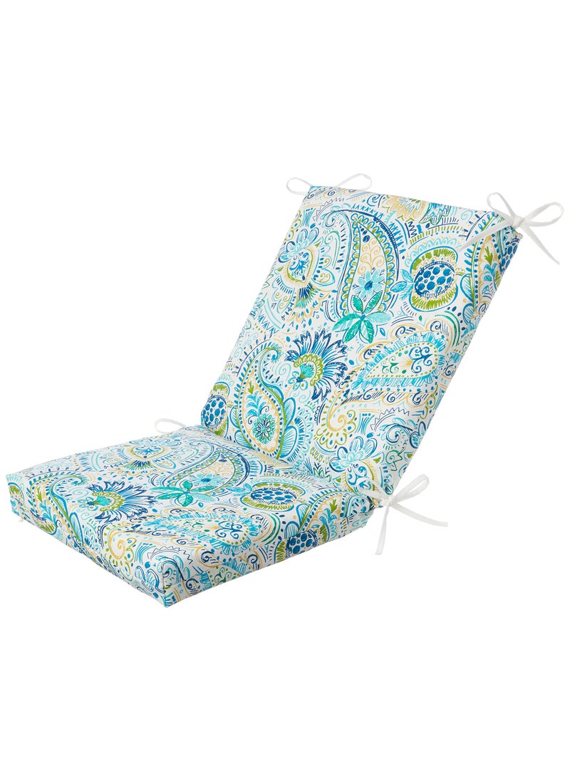 Pillow Perfect Pillow Perfect Paisley IndoorOutdoor Solid Back 1 Piece Square Corner Chair Cushion with Ties Deep Seat Weather and Fade Resistant 365 x 18 BlueYellow Gilford 8 Count 