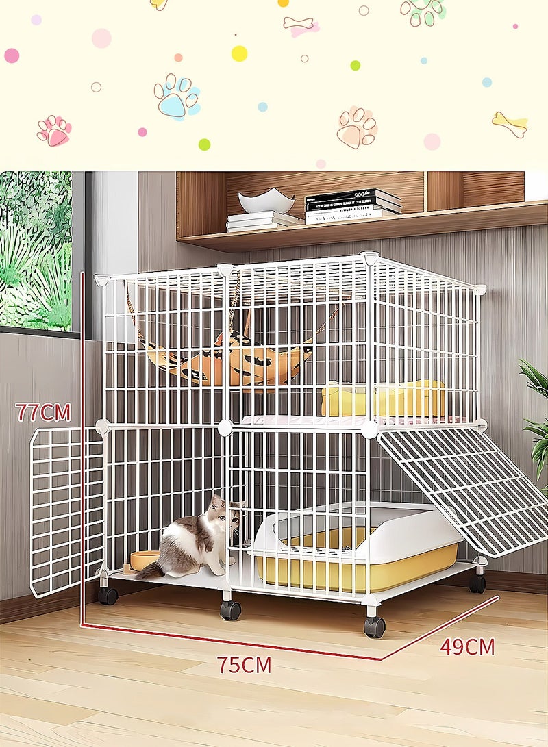كيدل قفص قطط منزلي داخلي فيلا مساحة كبيرة مجانية مع مرحاض بيت قطط سرير قطط طبقتين قطط صغيرة - Image 5