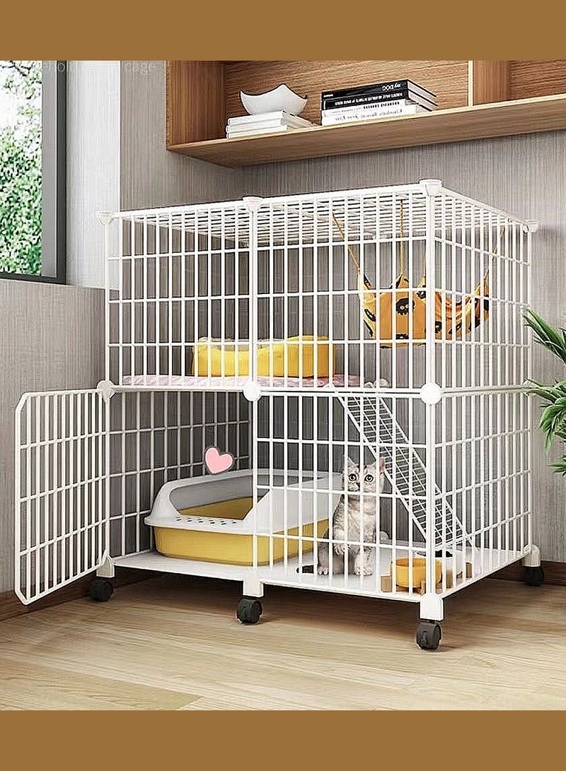 كيدل قفص قطط منزلي داخلي فيلا مساحة كبيرة مجانية مع مرحاض بيت قطط سرير قطط طبقتين قطط صغيرة - Image 1