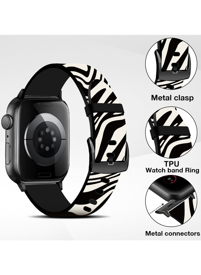 O Ozone Silicone Straps For Apple Watch Series 10 9 8 7 6 5 4 SE 38/40/41/42mm Stylish Pattern Silicone Straps Watch Bands - Zebra Print  - Image 4