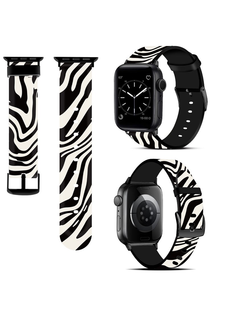 O Ozone Silicone Straps For Apple Watch Series 10 9 8 7 6 5 4 SE 38/40/41/42mm Stylish Pattern Silicone Straps Watch Bands - Zebra Print  - Image 1