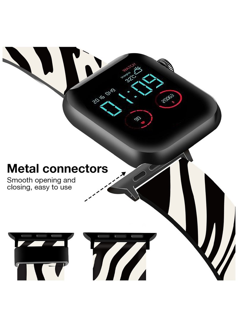 O Ozone Silicone Straps For Apple Watch Series 10 9 8 7 6 5 4 SE 38/40/41/42mm Stylish Pattern Silicone Straps Watch Bands - Zebra Print  - Image 2