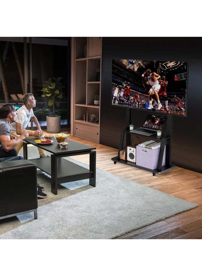 Foldable Rolling TV Stand for 32–75 Inch Screens – Mobile Floor TV Mount with Adjustable Height & Tilt – Holds up to 50kg - Image 4