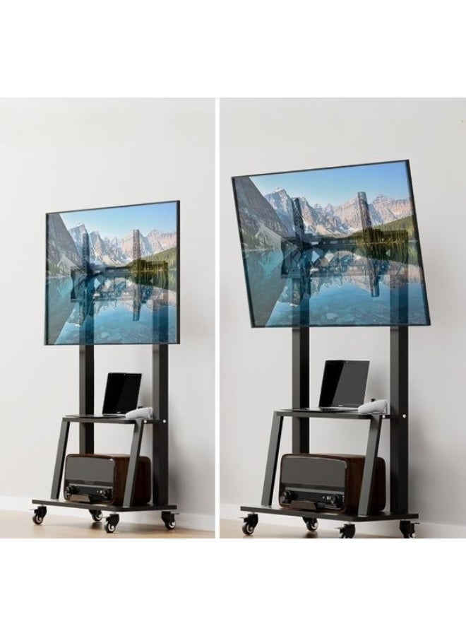 Foldable Rolling TV Stand for 32–75 Inch Screens – Mobile Floor TV Mount with Adjustable Height & Tilt – Holds up to 50kg - Image 2
