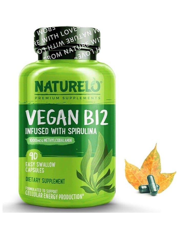 ناتوريلو نباتي B12 يدعم المزاج الصحي والطاقة وصحة القلب والعين، 90 كبسولة