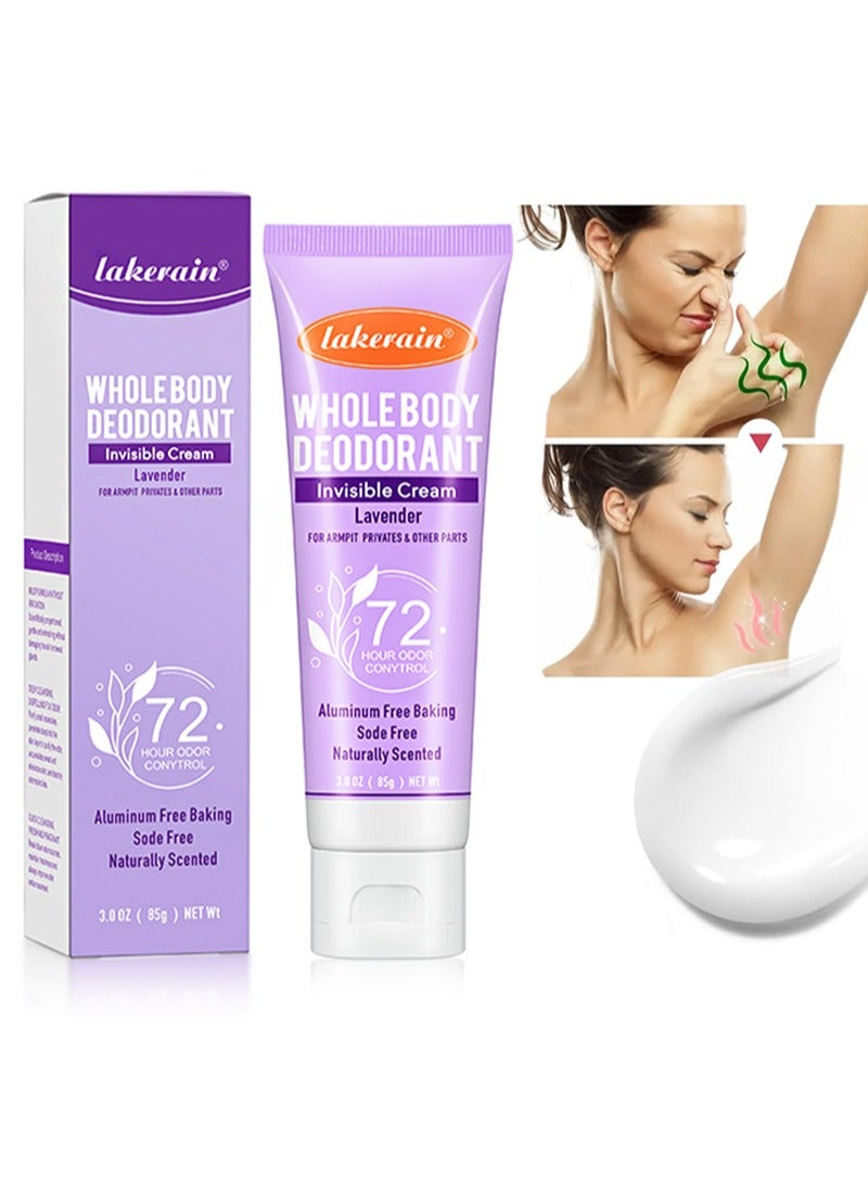 lakerain Whole Body Deodorant Invisible Cream，Aluminum Free Deodorant Lotion, Underarm Deodorant Cream (72 Hour Deodorant), Deodorant Antiperspirant Clear Gel, No Baking Soda (Lavender scent) - Image 1