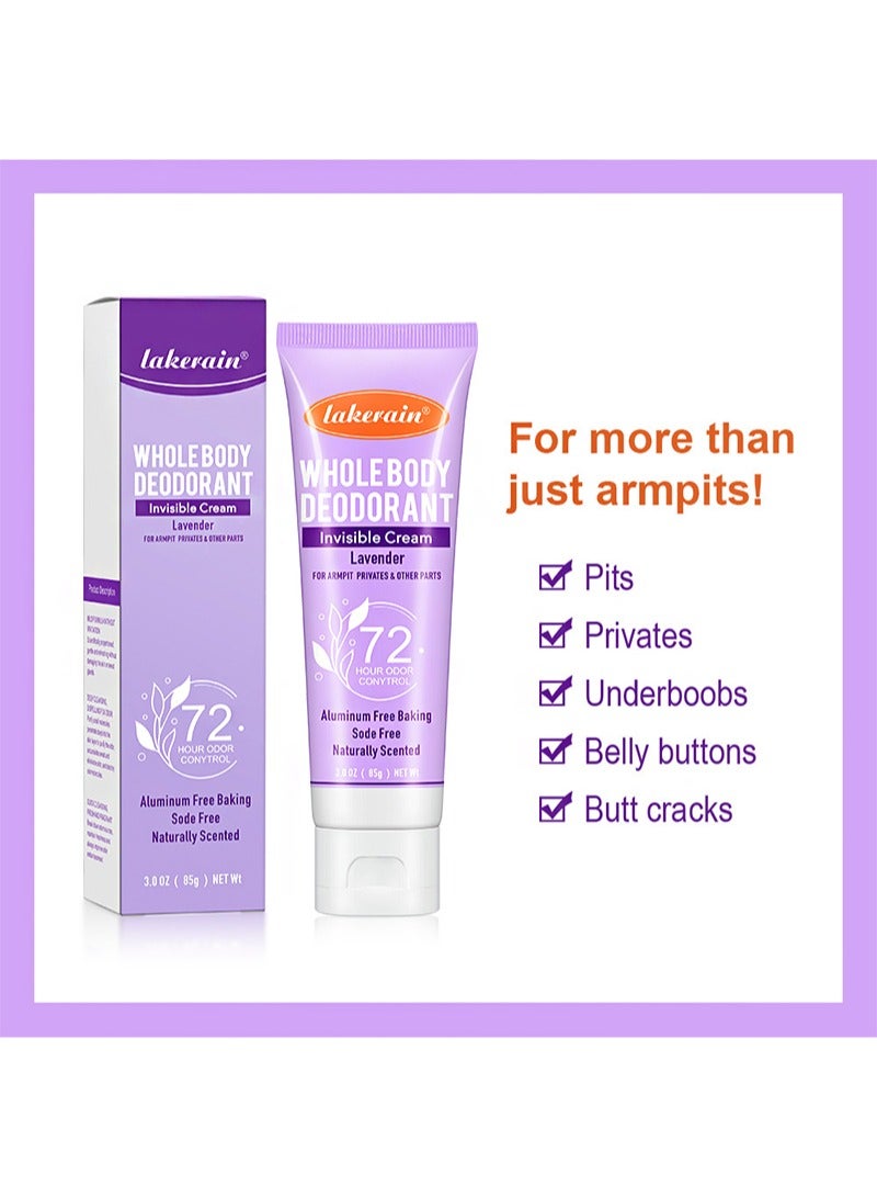 lakerain Whole Body Deodorant Invisible Cream，Aluminum Free Deodorant Lotion, Underarm Deodorant Cream (72 Hour Deodorant), Deodorant Antiperspirant Clear Gel, No Baking Soda (Lavender scent) - Image 5