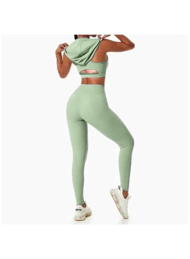 Two Piece Workout Sets Gym Yoga Clothes Seamless Racerback Sports Bra with Leggings T-32  - Image 1