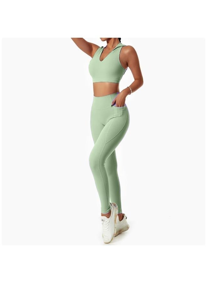 Two Piece Workout Sets Gym Yoga Clothes Seamless Racerback Sports Bra with Leggings T-32  - Image 2